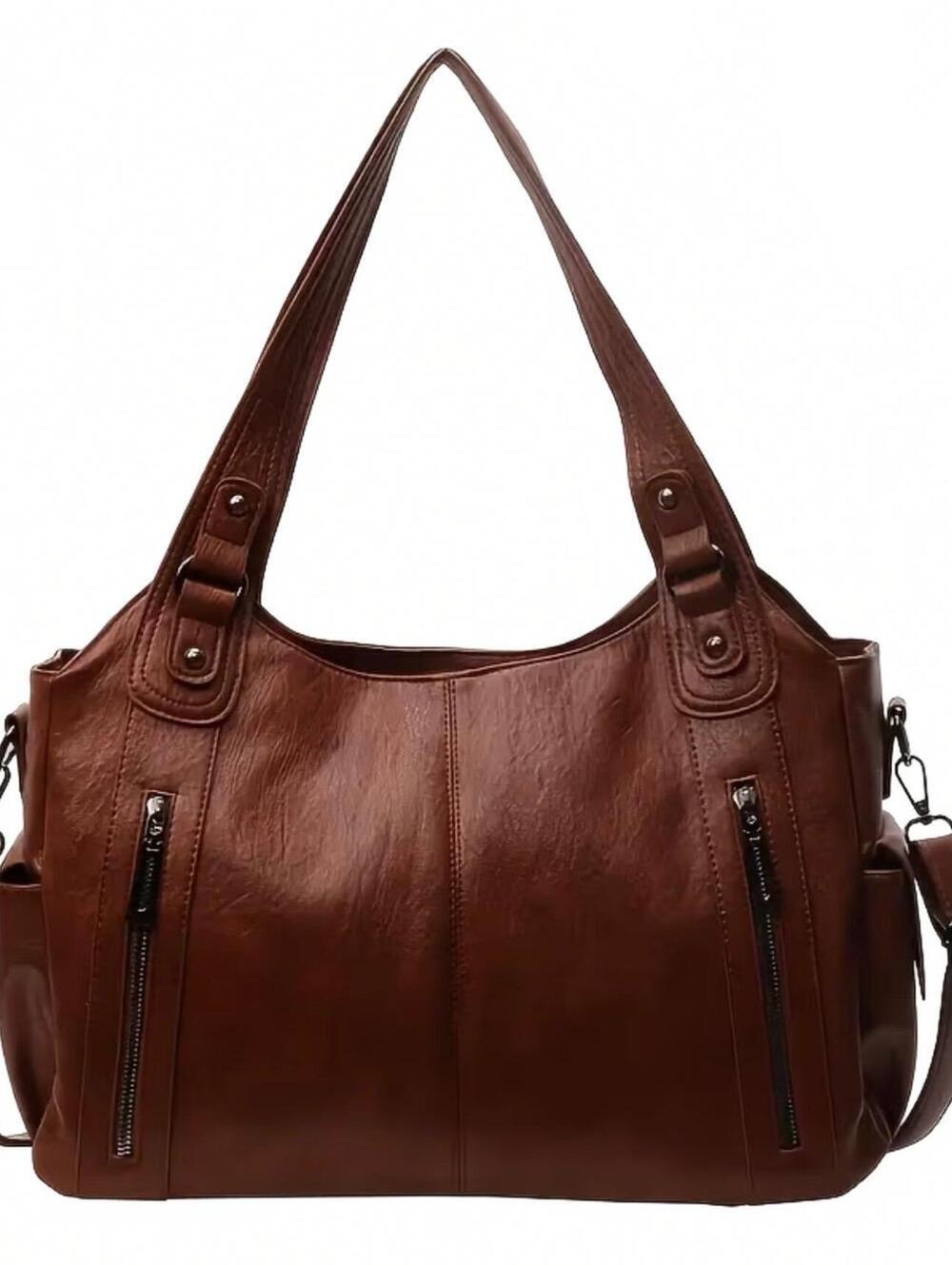 New -Classic Style -Faux Leather Shoulder Bag -Brown